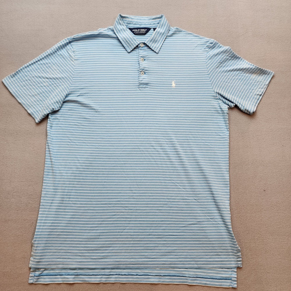 Polo Golf Ralph Lauren Striped Polo Shirt Men's Large Blue White Short Sleeve Co